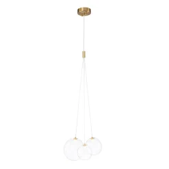 3-Light Cluster Gold Ruby Glass Globe Dimmable LED Pendant