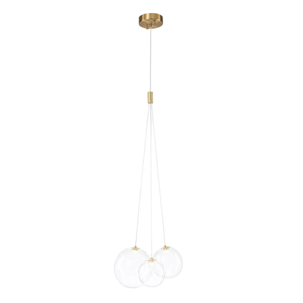 3-Light Cluster Gold Ruby Glass Globe Dimmable LED Pendant