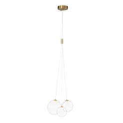 3-Light Cluster Gold Ruby Glass Globe Dimmable LED Pendant