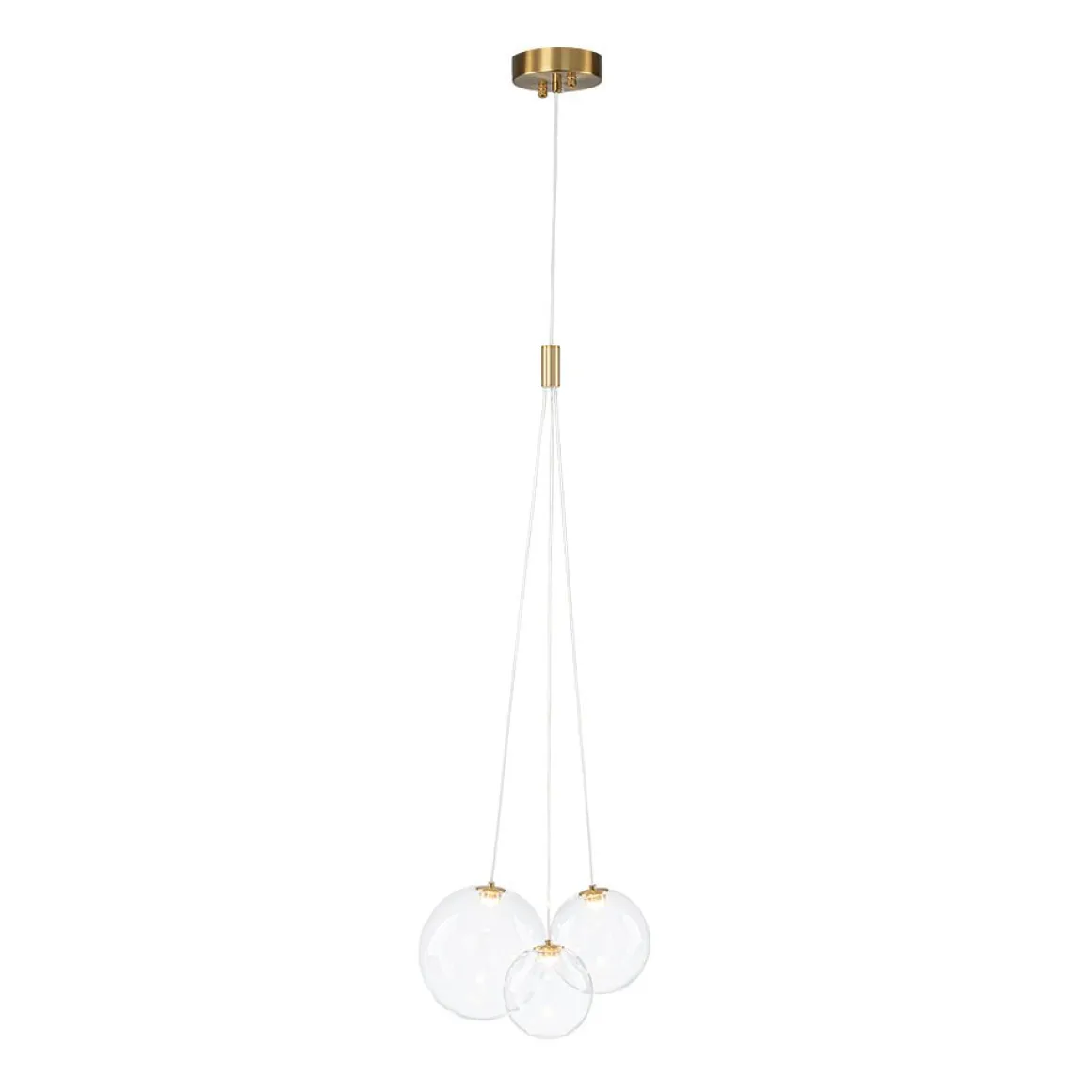 3-Light Cluster Gold Ruby Glass Globe Dimmable LED Pendant