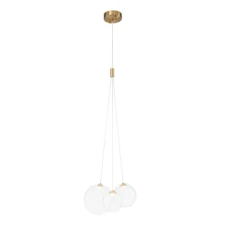 3-Light Cluster Gold Ruby Glass Globe Dimmable LED Pendant