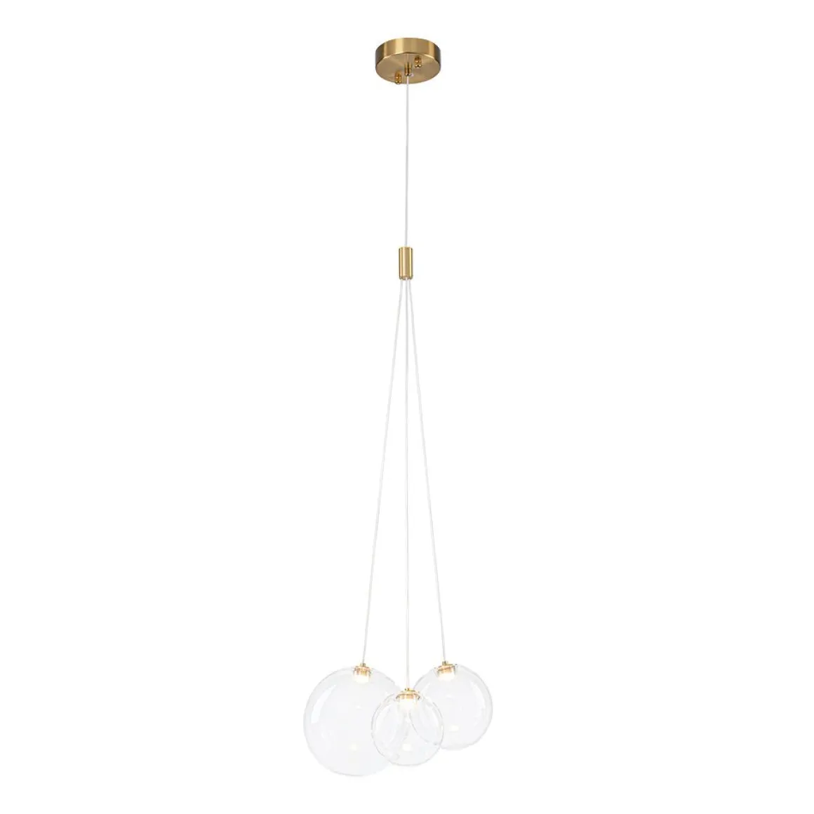 3-Light Cluster Gold Ruby Glass Globe Dimmable LED Pendant