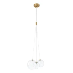 3-Light Cluster Gold Ruby Glass Globe Dimmable LED Pendant