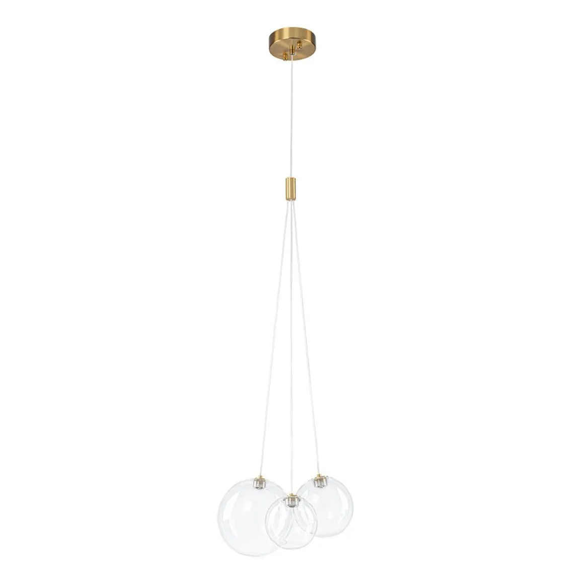 3-Light Cluster Gold Ruby Glass Globe Dimmable LED Pendant