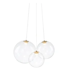 3-Light Cluster Gold Ruby Glass Globe Dimmable LED Pendant