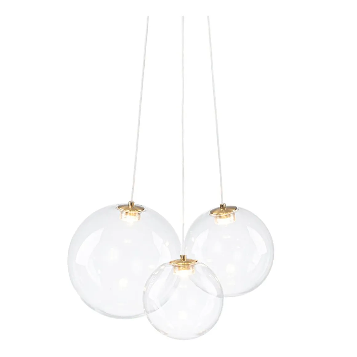 3-Light Cluster Gold Ruby Glass Globe Dimmable LED Pendant