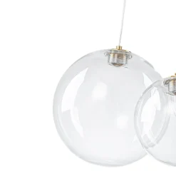 3-Light Cluster Gold Ruby Glass Globe Dimmable LED Pendant