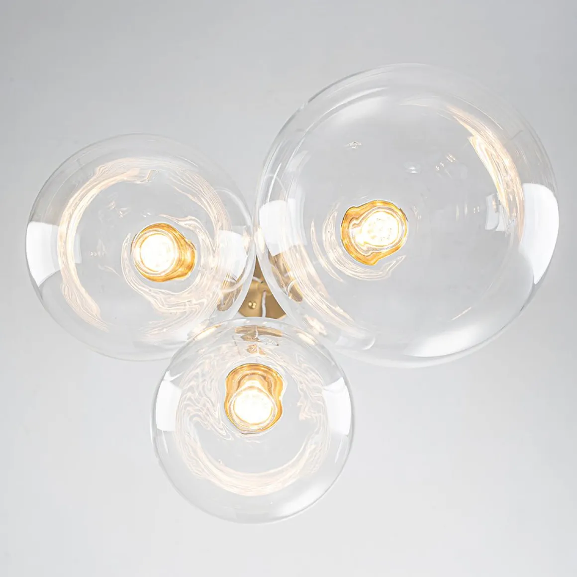 3-Light Cluster Gold Ruby Glass Globe Dimmable LED Pendant