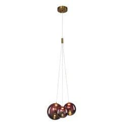 3-Light Cluster Gold Ruby Glass Globe Dimmable LED Pendant