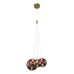 3-Light Cluster Gold Ruby Glass Globe Dimmable LED Pendant