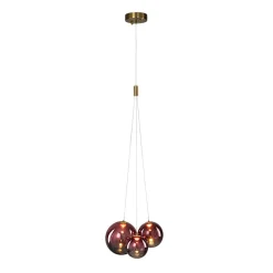 3-Light Cluster Gold Ruby Glass Globe Dimmable LED Pendant