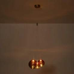 3-Light Cluster Gold Ruby Glass Globe Dimmable LED Pendant
