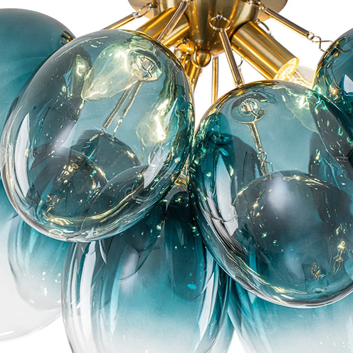 3-Light Cluster Gradient Blue Glass Bubble Semi Flush Mount