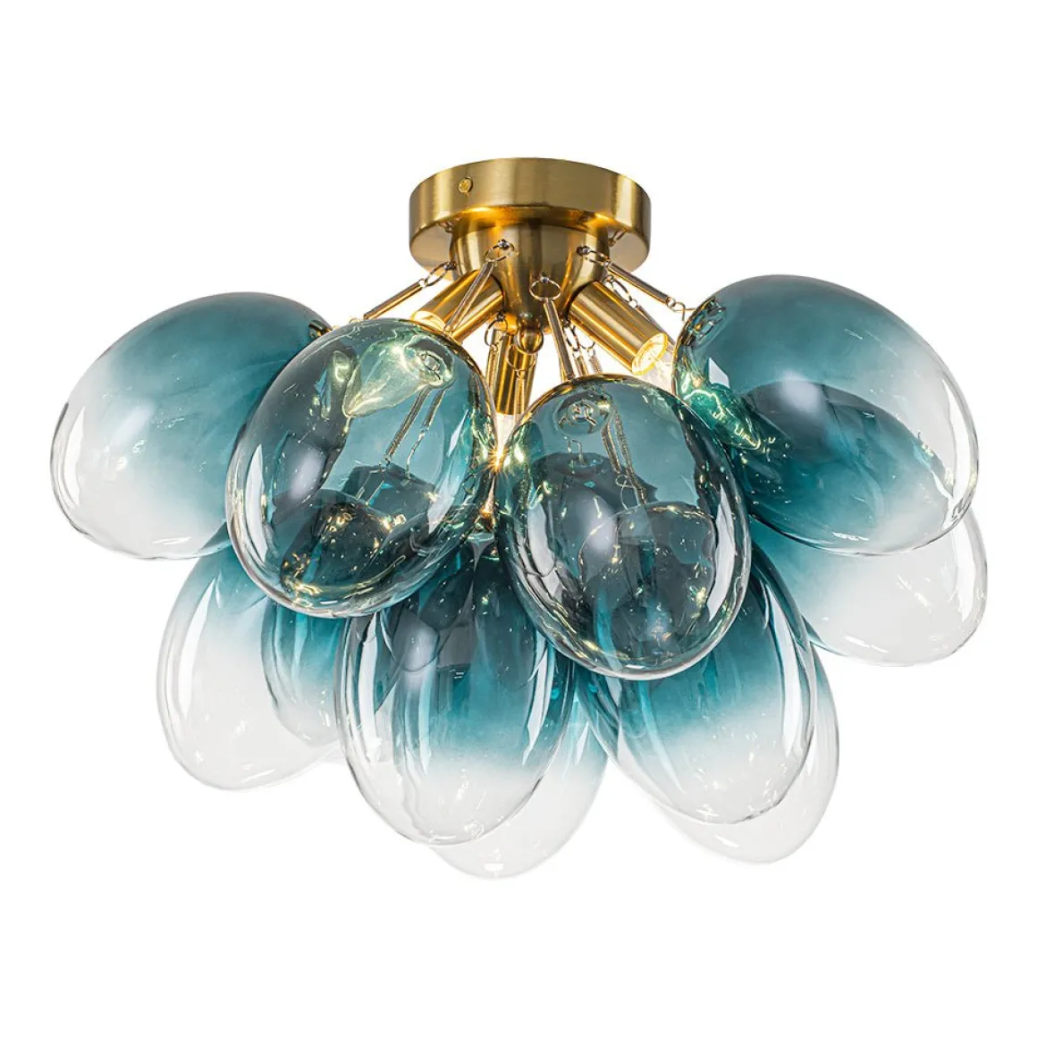 3-Light Cluster Gradient Blue Glass Bubble Semi Flush Mount