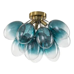 3-Light Cluster Gradient Blue Glass Bubble Semi Flush Mount