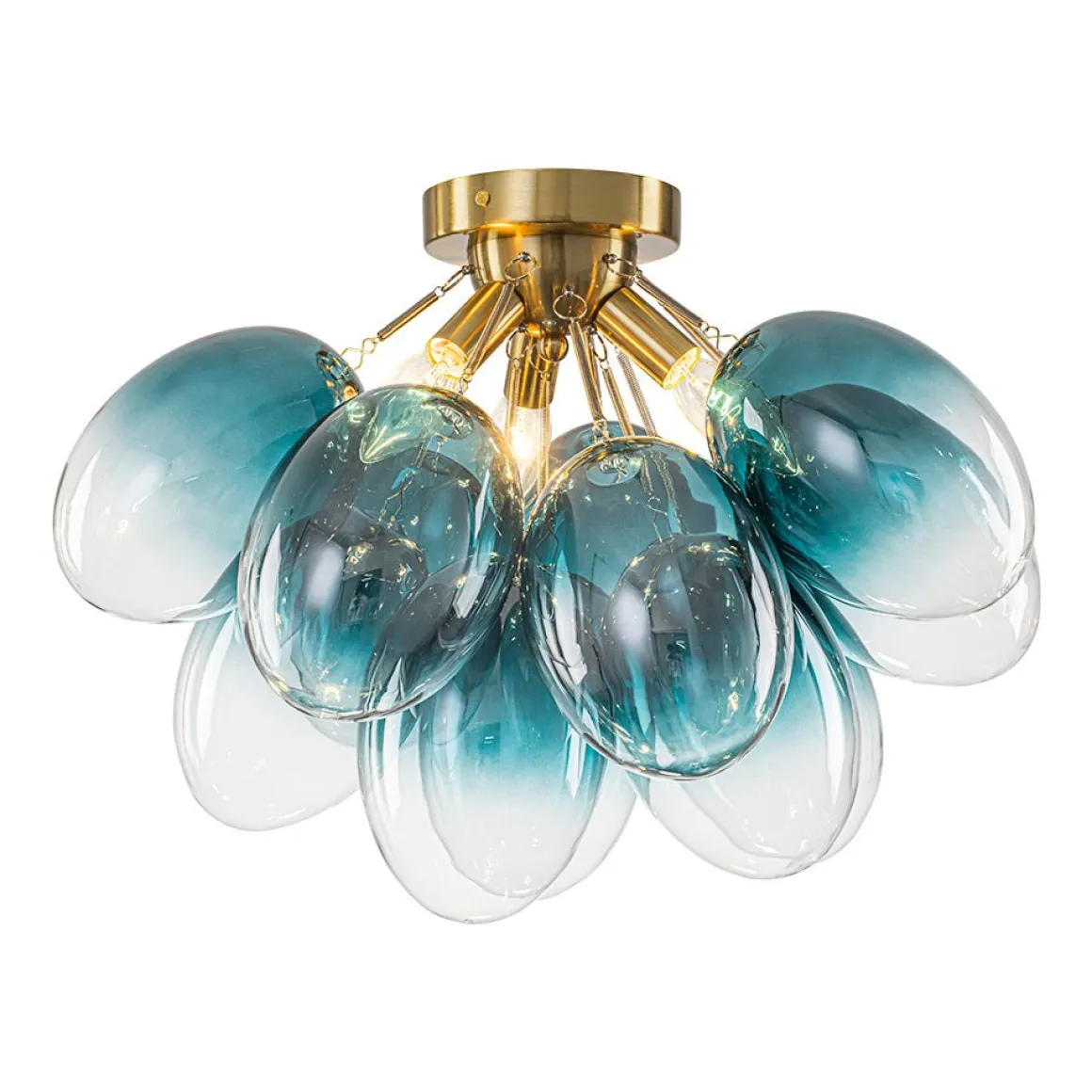3-Light Cluster Gradient Blue Glass Bubble Semi Flush Mount