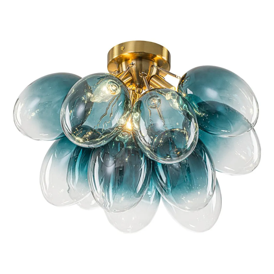 3-Light Cluster Gradient Blue Glass Bubble Semi Flush Mount
