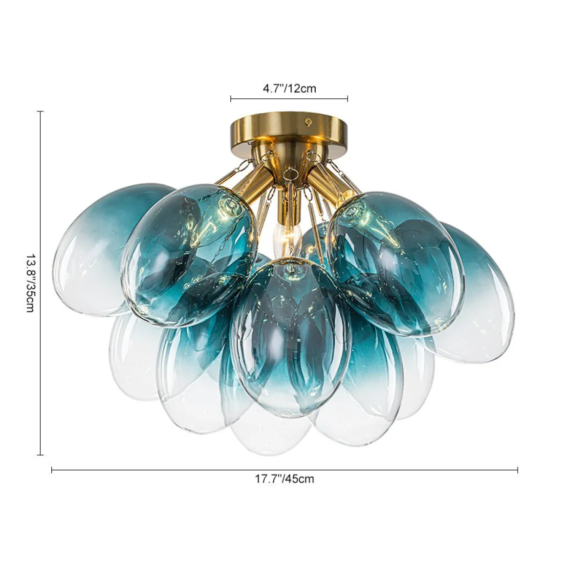 3-Light Cluster Gradient Blue Glass Bubble Semi Flush Mount