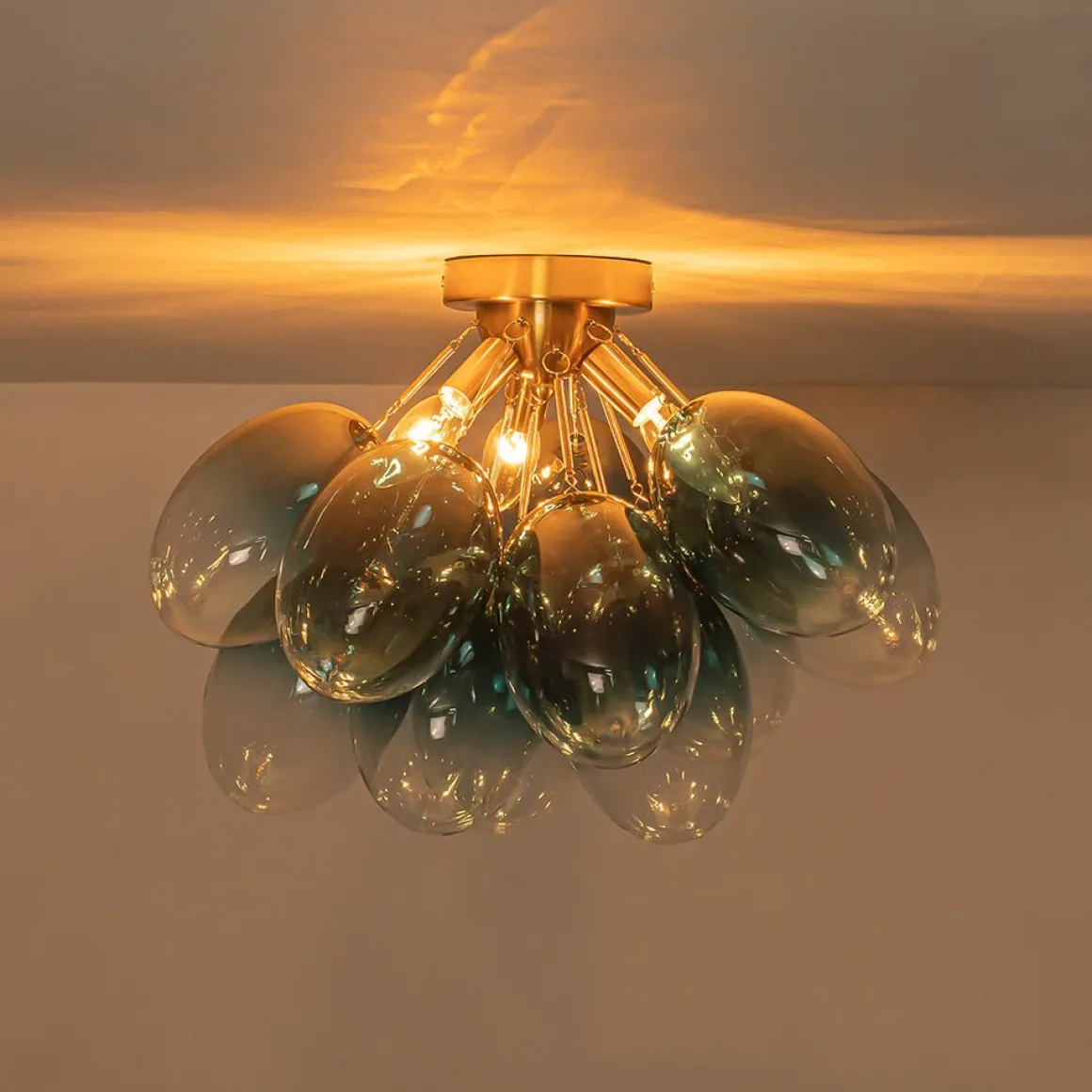 3-Light Cluster Gradient Blue Glass Bubble Semi Flush Mount