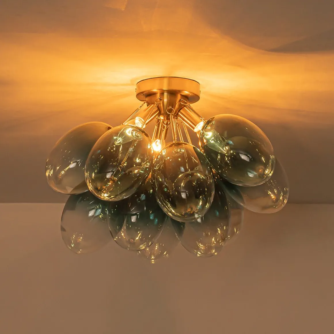 3-Light Cluster Gradient Blue Glass Bubble Semi Flush Mount