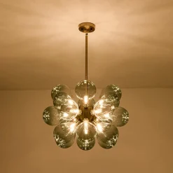 18-Light Cluster Gradual Blue Glass Globe Bubble Chandelier