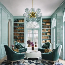 18-Light Cluster Gradual Blue Glass Globe Bubble Chandelier