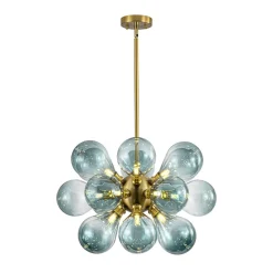 18-Light Cluster Gradual Blue Glass Globe Bubble Chandelier