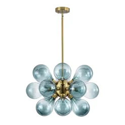 18-Light Cluster Gradual Blue Glass Globe Bubble Chandelier