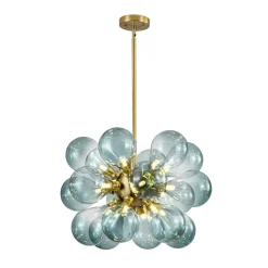 18-Light Cluster Gradual Blue Glass Globe Bubble Chandelier