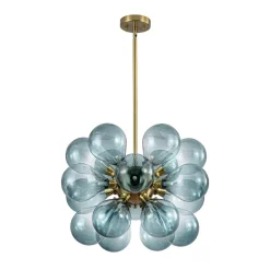 18-Light Cluster Gradual Blue Glass Globe Bubble Chandelier