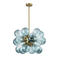 18-Light Cluster Gradual Blue Glass Globe Bubble Chandelier