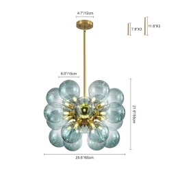 18-Light Cluster Gradual Blue Glass Globe Bubble Chandelier