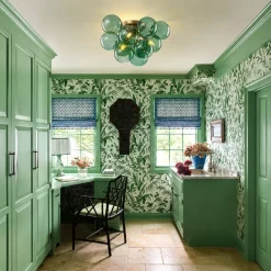 3-Light Cluster Green Tinted Glass Globe Bubble Semi Flush