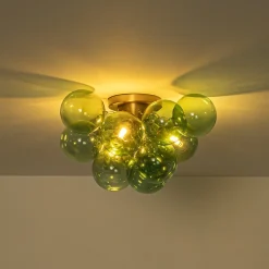 3-Light Cluster Green Tinted Glass Globe Bubble Semi Flush