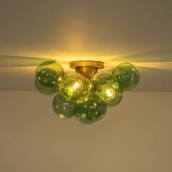 3-Light Cluster Green Tinted Glass Globe Bubble Semi Flush