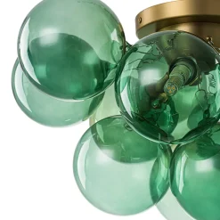 3-Light Cluster Green Tinted Glass Globe Bubble Semi Flush