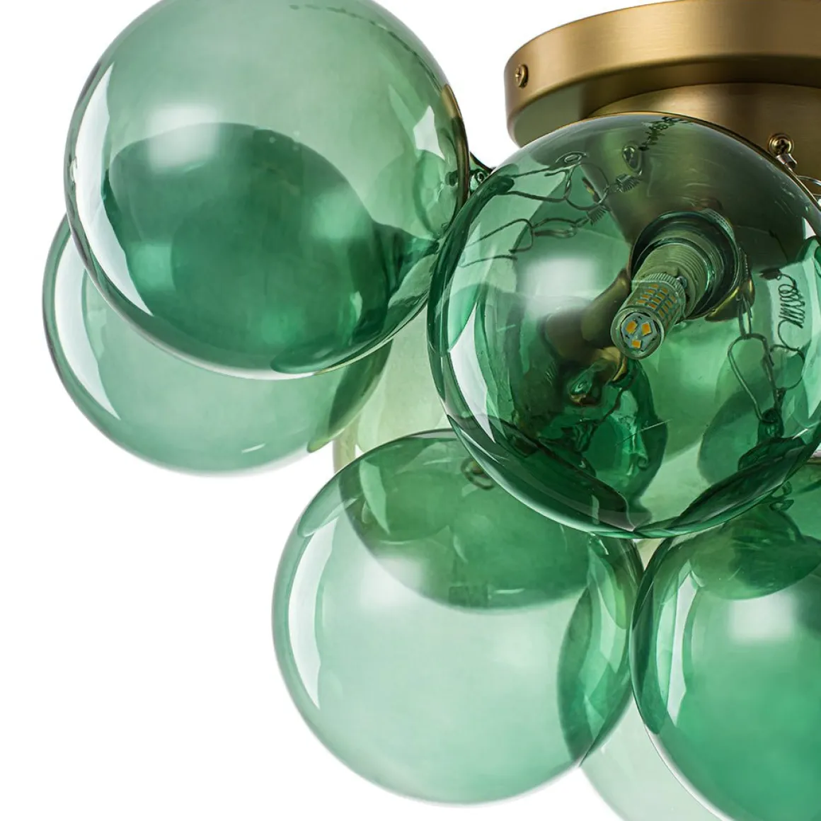 3-Light Cluster Green Tinted Glass Globe Bubble Semi Flush