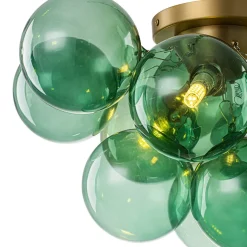 3-Light Cluster Green Tinted Glass Globe Bubble Semi Flush