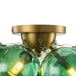 3-Light Cluster Green Tinted Glass Globe Bubble Semi Flush