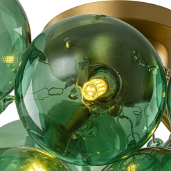 3-Light Cluster Green Tinted Glass Globe Bubble Semi Flush