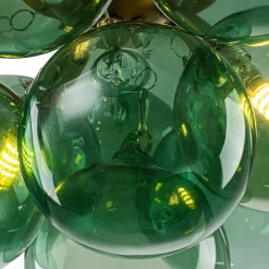 3-Light Cluster Green Tinted Glass Globe Bubble Semi Flush