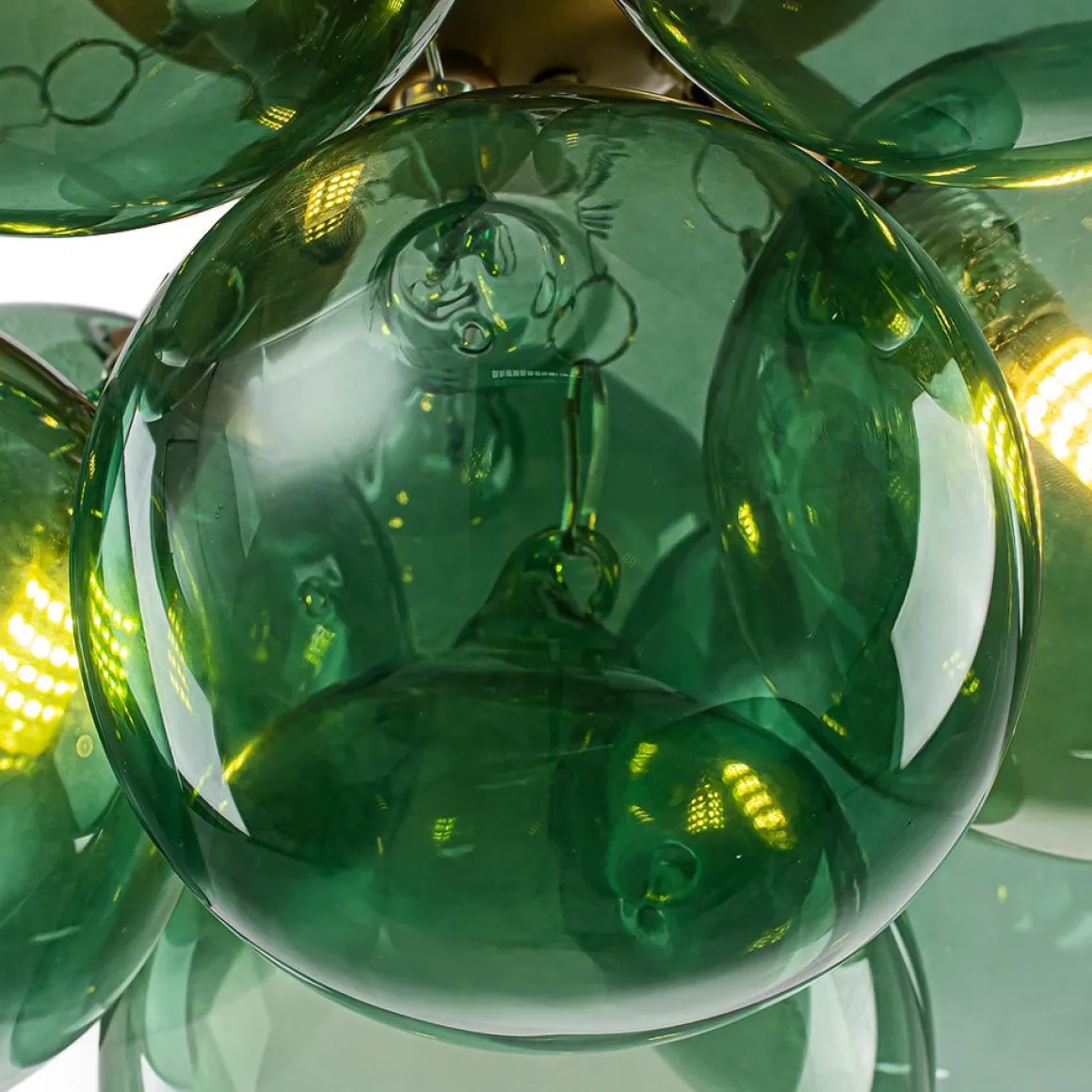 3-Light Cluster Green Tinted Glass Globe Bubble Semi Flush