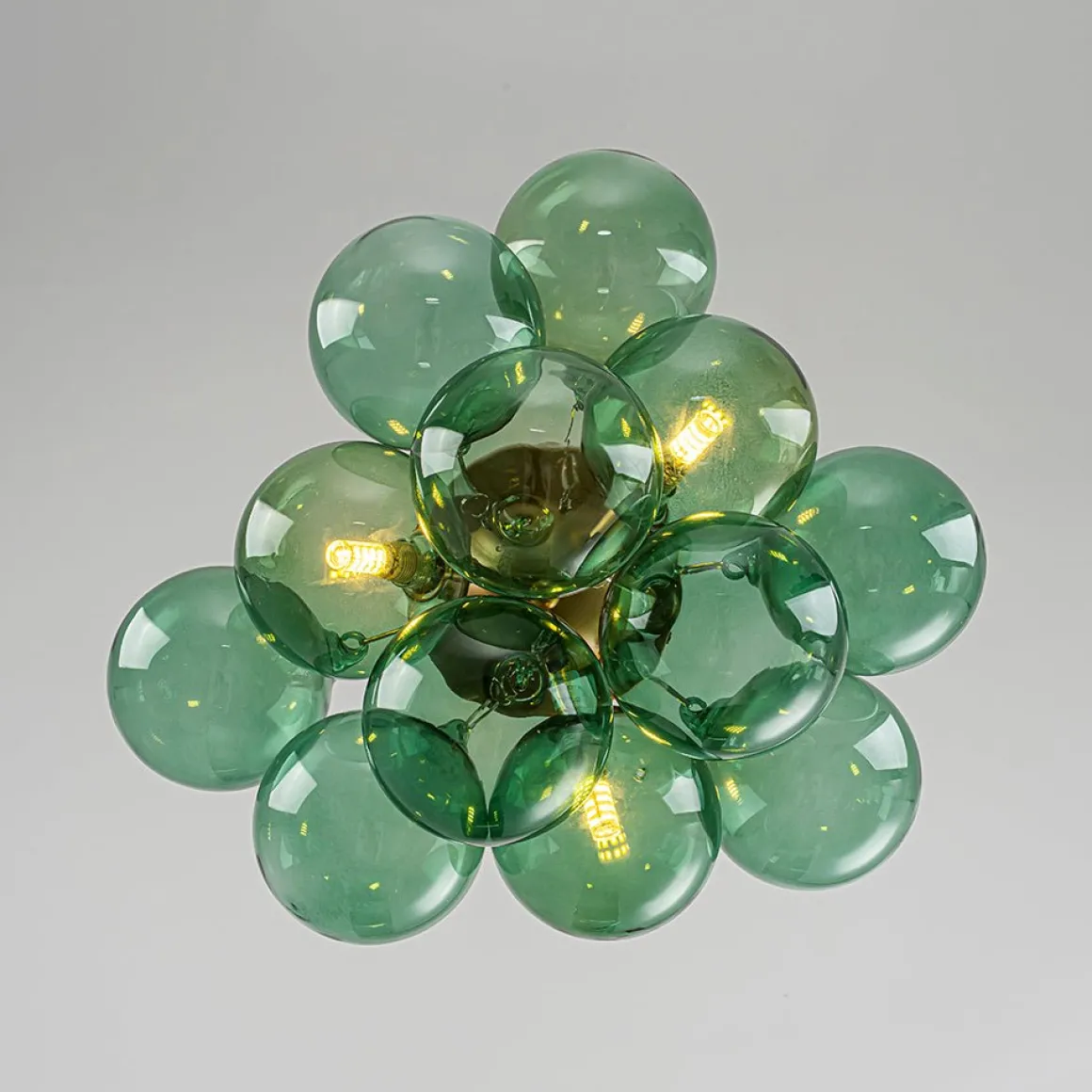 3-Light Cluster Green Tinted Glass Globe Bubble Semi Flush