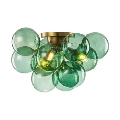 3-Light Cluster Green Tinted Glass Globe Bubble Semi Flush