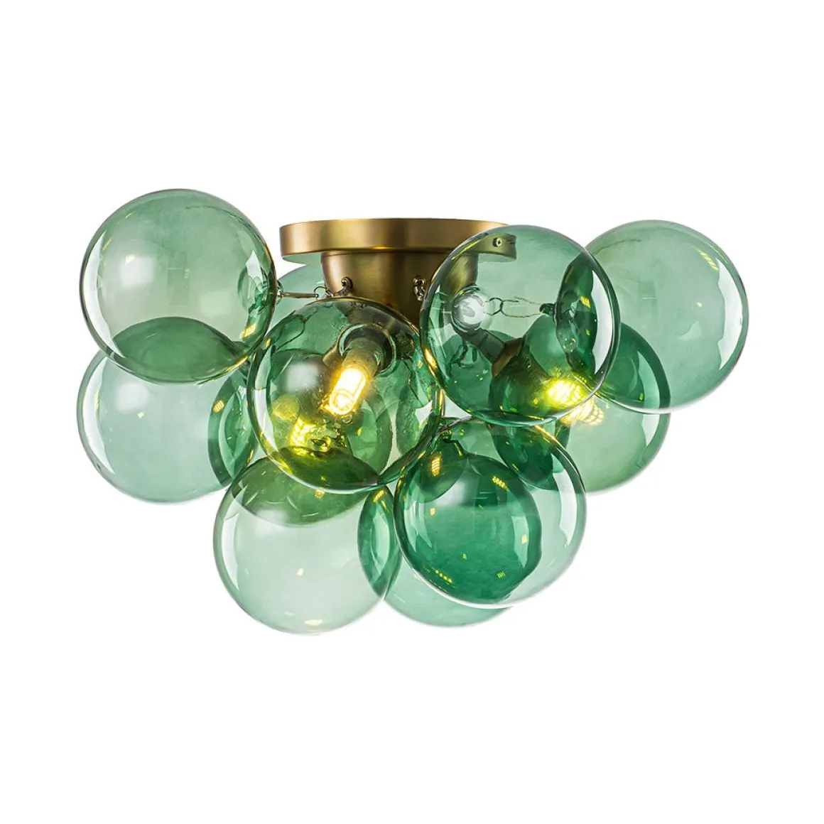 3-Light Cluster Green Tinted Glass Globe Bubble Semi Flush