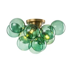 3-Light Cluster Green Tinted Glass Globe Bubble Semi Flush