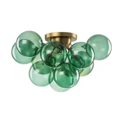 3-Light Cluster Green Tinted Glass Globe Bubble Semi Flush
