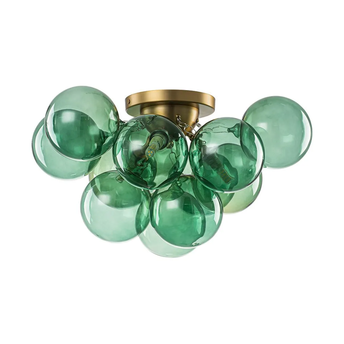 3-Light Cluster Green Tinted Glass Globe Bubble Semi Flush