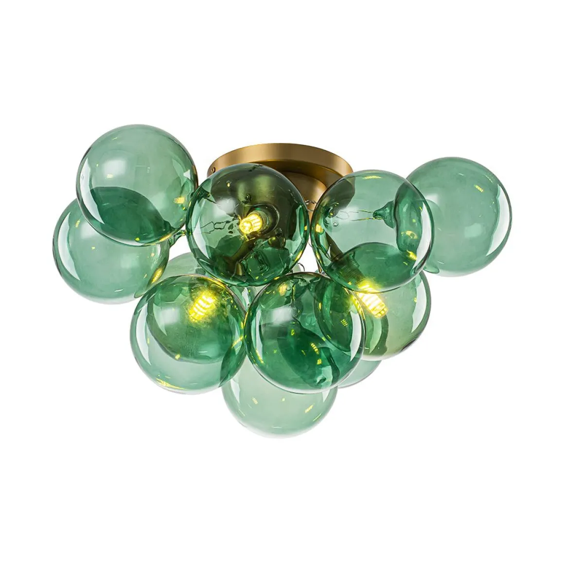 3-Light Cluster Green Tinted Glass Globe Bubble Semi Flush