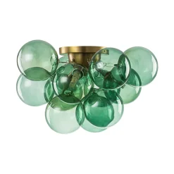 3-Light Cluster Green Tinted Glass Globe Bubble Semi Flush